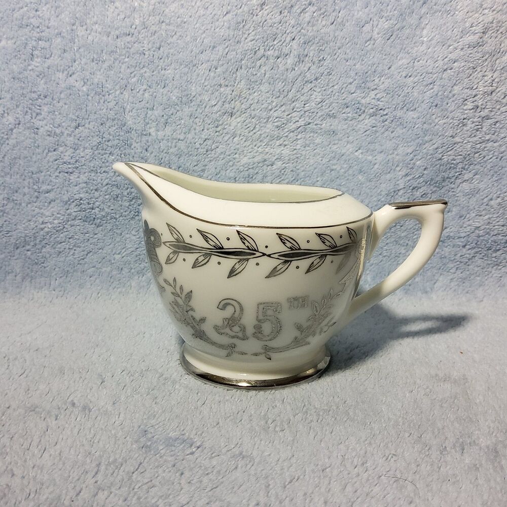 Vintage Lefton China 25th Silver Anniversary Creamer Pitcher Hand Painted 280N